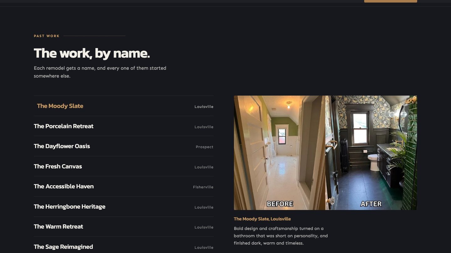 The past work index on the new homepage