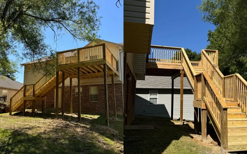 The Pressure-Treated Foundation, a rebuilt wood deck and staircase on a Louisville home.