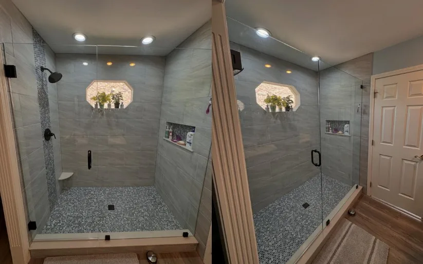 The Waterfall Escape, a Louisville shower rebuilt into one open walk-in space.